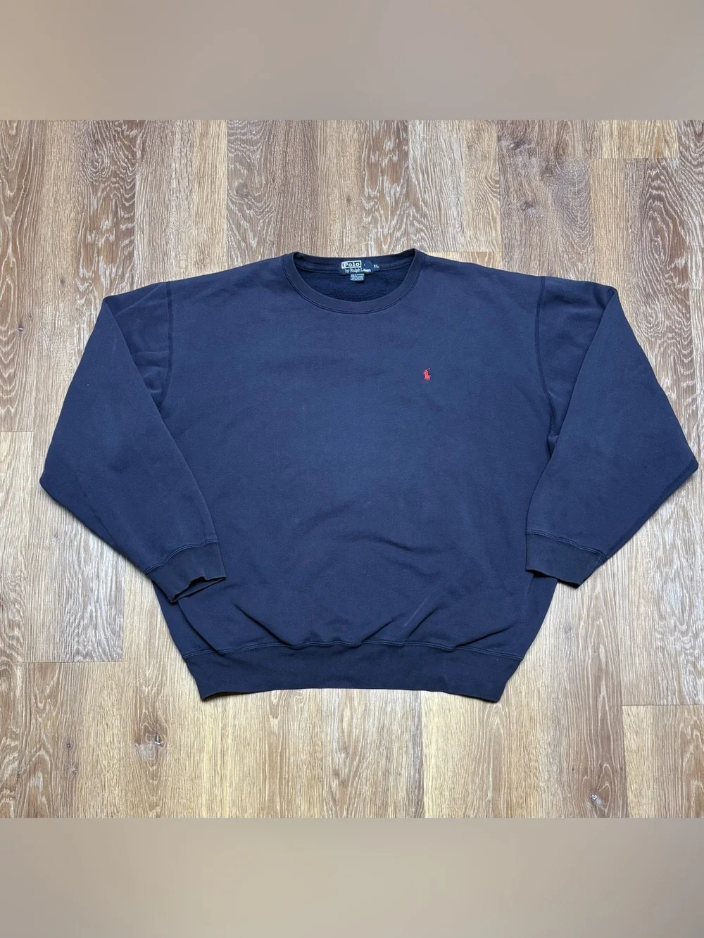 Ralph Lauren Navy Crewneck Sweatshirt with Red Pony Logo